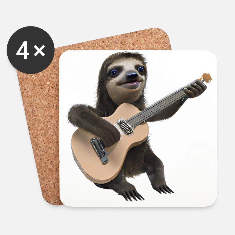 Faultier mit Gitarre - Untersetzer (4er-Set) - Weiß