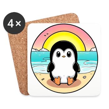 Pingouin de plage au coucher du soleil - Dessous de verre (lot de 4) - blanc - Devant