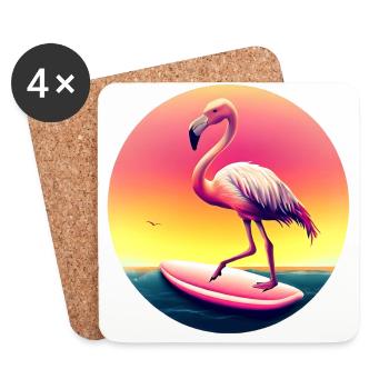 Surfing flamingo in sunset - Coasters (set of 4) - white - Front