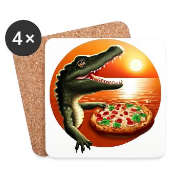 Coucher de soleil avec pizza crocodile - Dessous de verre (lot de 4) - blanc - Devant