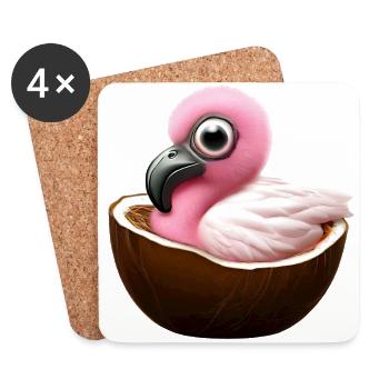 Flamant rose de noix de - Dessous de verre (lot de 4) - blanc - Devant