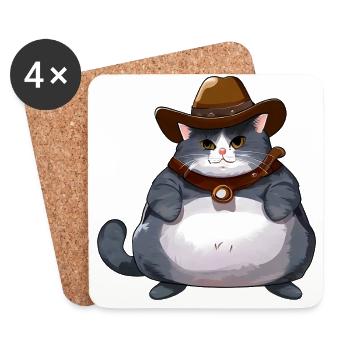 Gros chat cowboy - Dessous de verre (lot de 4) - blanc - Devant