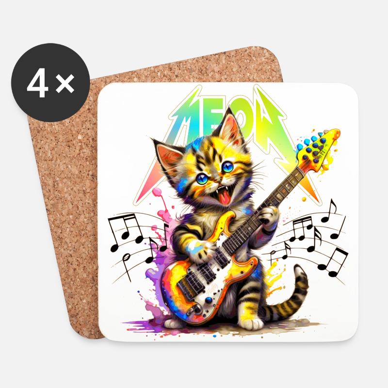 Meow-Kätzchen aus Metall – Regenbogen - Untersetzer (4er-Set) - Weiß