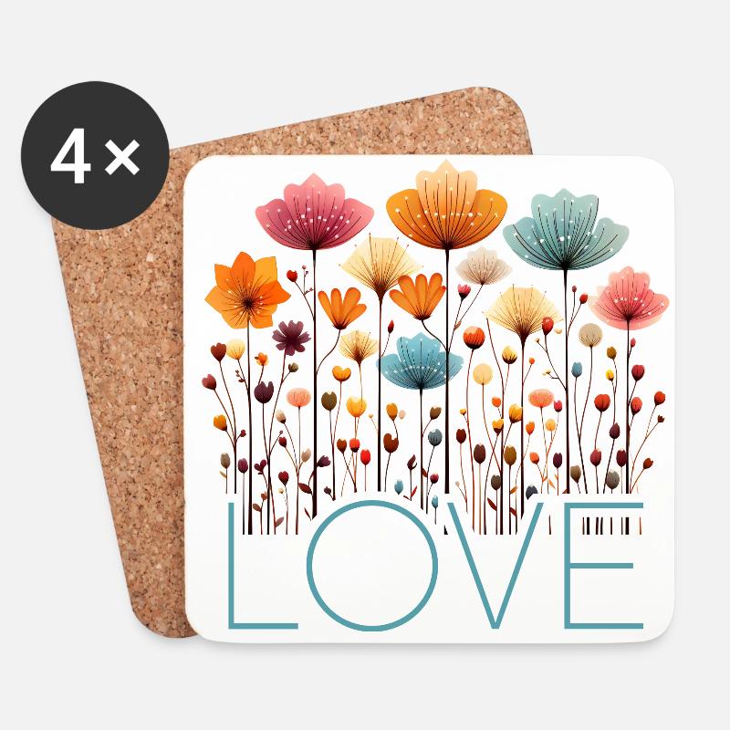 Blumen Schrift Love Valentinstag Geburtstag Mohn - Untersetzer (4er-Set) - Weiß