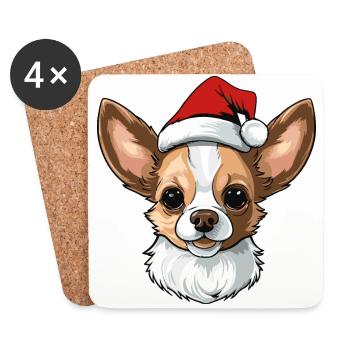 Chihuahua Dog Head Christmas Portrait - Coasters (set of 4) - white - Front