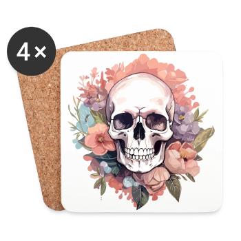 Human Skull & Flowers 13 - Coasters (set of 4) - white - Front