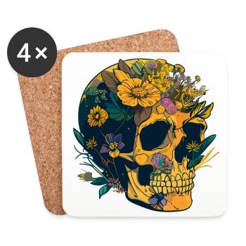 Crâne humain et fleurs 20 - Dessous de verre (lot de 4) - blanc - Devant
