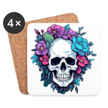Crâne humain et fleurs 29 - Dessous de verre (lot de 4) - blanc - Devant