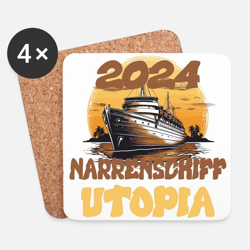 Narrenschiff Utopia, Zitat - Untersetzer (4er-Set) - Weiß