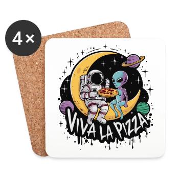 Viva la pizza - Astronaut und Alien essen Pizza - Untersetzer (4er-Set) - Weiß - Vorne