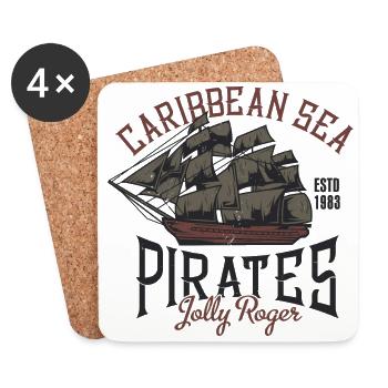 Caribbean pirate sailing ship Jolly Roger - Coasters (set of 4) - white - Front