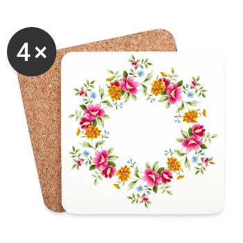 Blumenkranz Blumenranke Wunschname Mama Oma - Untersetzer (4er-Set) - Weiß - Vorne