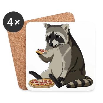 Raton laveur mange des pizzas - Dessous de verre (lot de 4) - blanc - Devant