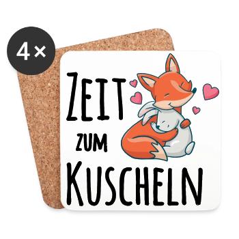 Fuchs und ein Kaninchen die mit einander Kuscheln - Untersetzer (4er-Set) - Weiß - Vorne