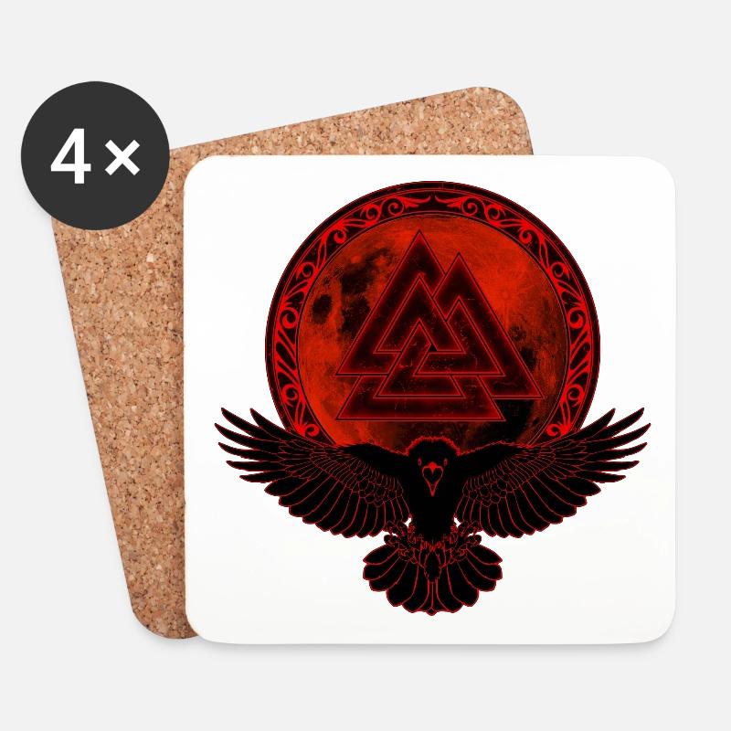 Rabe Valknut Vollmond - Untersetzer (4er-Set) - Weiß