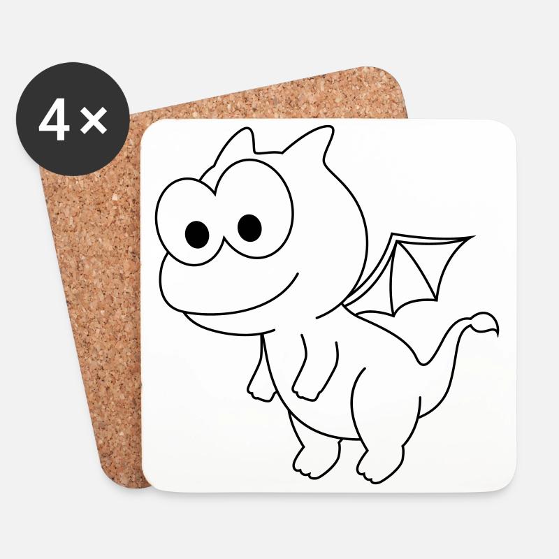 Drache Comic Tier - Untersetzer (4er-Set) - Weiß