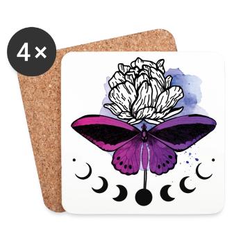 Moon phases Butterfly - purple, pink, butterfly, flower - Coasters (set of 4) - white - Front