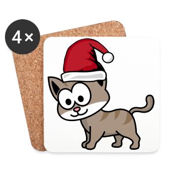 Cat Comic Noël - Dessous de verre (lot de 4) - blanc - Devant
