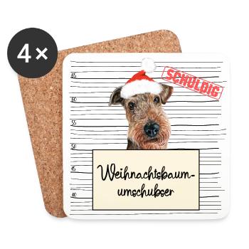 Weihnachtsbaum Umschubser Airedale Terrier - Untersetzer (4er-Set) - Weiß - Vorne