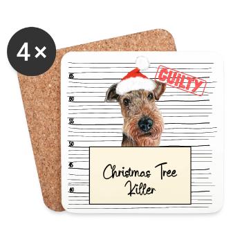 Weihnachtsbaum Umschubser Airedale Terrier - Untersetzer (4er-Set) - Weiß - Vorne