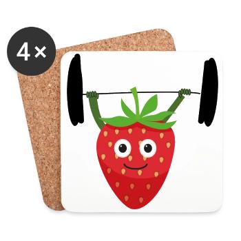 Strawberry, Fitness, Lifting weights, Sports - Coasters (set of 4) - white - Front