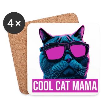 Cool Cat Mama Design de style futuriste - Dessous de verre (lot de 4) - blanc - Devant