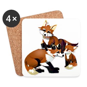 Renard avec des jeunes - Dessous de verre (lot de 4) - blanc - Devant