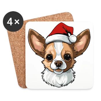 Chihuahua Dog Head Christmas Portrait - Coasters (set of 4) - white - Front