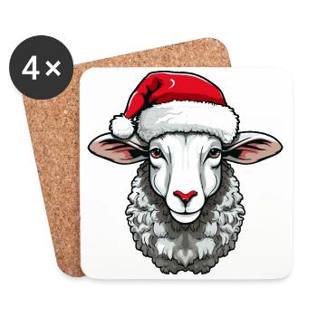 Mouton Noël agneau Portrait Noël - Dessous de verre (lot de 4) - blanc - Devant