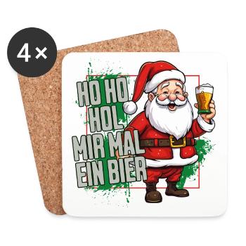 Weihnachtsmann Ho Ho Hol Mir Mal Ein Bier Lustig - Untersetzer (4er-Set) - Weiß - Vorne