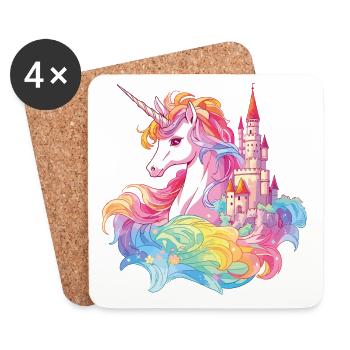 Einhorn Regenbogen Schloss Bunt Magie Fantasie - Untersetzer (4er-Set) - Weiß - Vorne