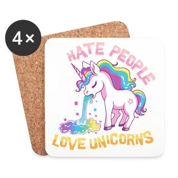 Je déteste les gens Licorne vomir arc-en-ciel drôle - Dessous de verre (lot de 4) - blanc - Devant