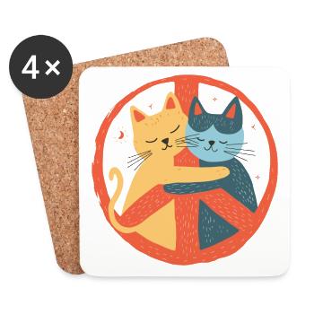 Katzen Peace Zeichen Frieden Symbol Liebe Umarmung - Untersetzer (4er-Set) - Weiß - Vorne
