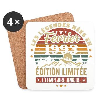 Nées En Février 1993 Anniversaire 31 ans Retro 31 - Dessous de verre (lot de 4) - blanc - Devant