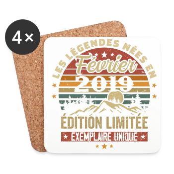 Nées En Février 2019 Anniversaire 5 ans Retro 5 - Dessous de verre (lot de 4) - blanc - Devant