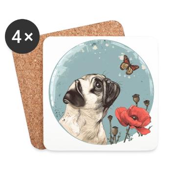 Mops mit Schmetterling - Untersetzer (4er-Set) - Weiß - Vorne
