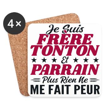 Frère Tonton et Parrain - Cadeau Parrain - Dessous de verre (lot de 4) - blanc - Devant