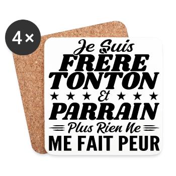 Frère Tonton et Parrain - Cadeau Parrain - Dessous de verre (lot de 4) - blanc - Devant