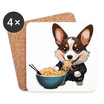 Corgi qui mange des ramens #2 - Dessous de verre (lot de 4) - blanc - Devant