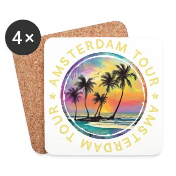 Amsterdam Tour Travel Colorful Vacation - Coasters (set of 4) - white - Front