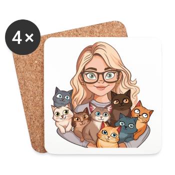 Chat Dame Chats Femme Fille J’aime Les Chats Drôle - Dessous de verre (lot de 4) - blanc - Devant