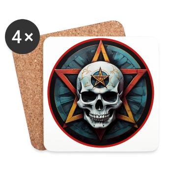 Colorful skull with pentagram - Coasters (set of 4) - white - Front