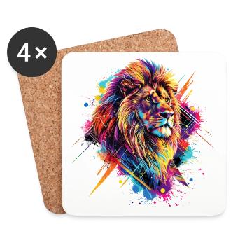 Lion coloré tête de lion coloré prédateur Art - Dessous de verre (lot de 4) - blanc - Devant