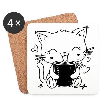 Cat Coffee Cat Lover Coffee Lover - Coasters (set of 4) - white - Front