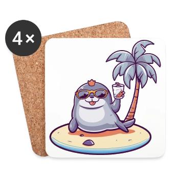 Vacances d’été à la plage de phoque - Dessous de verre (lot de 4) - blanc - Devant