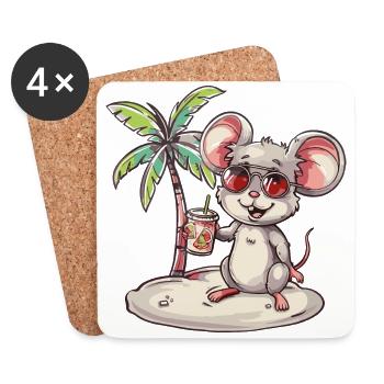 Maus Sommer Strand Urlaub - Untersetzer (4er-Set) - Weiß - Vorne