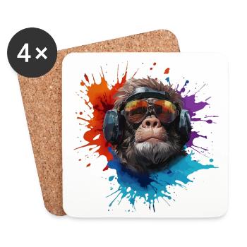 DJ Monkey Affen mit Sonnenbrille Safari - Untersetzer (4er-Set) - Weiß - Vorne