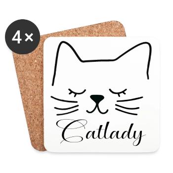 Cat Catlady Silhouette Outline Lineart Art - Coasters (set of 4) - white - Front