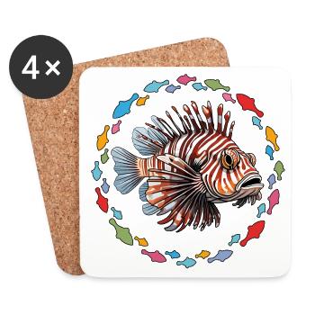 Poisson-lion Poisson corail dans le cercle de poissons - Dessous de verre (lot de 4) - blanc - Devant