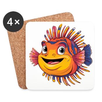 Poisson-lion rieur coloré Poisson corail - Dessous de verre (lot de 4) - blanc - Devant